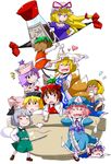  alice_margatroid aono3 blonde_hair bowl chen chibi food gap ghost heart highres in_bowl in_container in_food konpaku_youmu konpaku_youmu_(ghost) letty_whiterock lunasa_prismriver lyrica_prismriver merlin_prismriver minigirl multiple_girls perfect_cherry_blossom saigyouji_yuyuko smile soy_sauce touhou yakumo_ran yakumo_yukari 