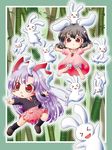  animal_ears black_hair blazer bloomers blush bunny bunny_ears carrot carrot_necklace chibi dress inaba_tewi jacket jewelry long_hair matty_(zuwzi) multiple_girls necklace pendant purple_hair red_eyes reisen_udongein_inaba short_hair skirt too_many too_many_bunnies touhou underwear 