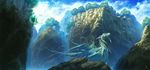  bad_id bad_pixiv_id canyon cloud day dragon fantasy forest glowing glowing_eyes horns landscape lens_flare mstk nature no_humans original rock scenery signature sky sparks sun tail tree wings 