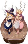  ajiko_ajio bad_id bad_pixiv_id blonde_hair crescent hat highres kirisame_marisa long_hair multiple_girls patchouli_knowledge purple_eyes purple_hair touhou witch_hat yellow_eyes 