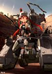  bail cocoon_(mgs:peace_walker) fingerless_gloves flat_chest gloves highres mecha mecha_musume metal_gear_(series) metal_gear_solid_peace_walker personification red_eyes red_hair solo twintails weapon 