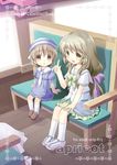  :o brown_eyes brown_hair child clannad dress hat ibuki_fuuko index_finger_raised long_hair multiple_girls okazaki_ushio sailor_dress school_uniform short_hair touko_(tokotoko) train_interior 