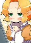  221_(tsutsuichi) :&lt; arm_warmers blonde_hair blush forehead green_eyes jitome mizuhashi_parsee scarf short_hair solo touhou 