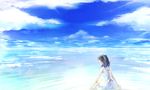  bad_id bad_pixiv_id black_hair closed_eyes cloud day dress from_behind kyl landscape ocean original partially_submerged ripples scenery sitting sky solo twintails water white_dress 