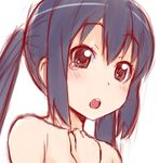  :o black_eyes blue_hair blush face ha-ru hand_on_own_chest k-on! nakano_azusa open_mouth portrait round_teeth simple_background solo tears teeth twintails 