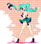  aqua_eyes aqua_hair bikini_top gloves hatsune_miku headset high_heels horiro legs long_hair looking_back open_mouth shoes skirt solo twintails vocaloid 