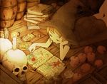  apple barrel book candle closed_eyes crayon drawing food fruit hat lionel_nakamura lying oekaki_musume original skull solo witch_hat 