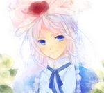  axis_powers_hetalia belarus_(hetalia) blue_eyes bow dress frills hair_bow hinashige leaf smile solo white_hair 