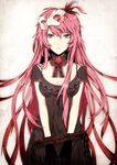  arisaka_ako black_gloves blood blue_eyes breasts chain choker cleavage cuffs dress feathers flower gloves lace long_hair mask medium_breasts megurine_luka pink_hair red_flower red_rose ribbon rose solo stocks vocaloid 