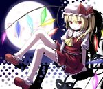  bad_id bad_pixiv_id blonde_hair bobby_socks flandre_scarlet full_moon hat laevatein mary_janes moon open_mouth ponytail red_eyes shoes short_hair side_ponytail sitting socks solo touhou tsukumizu_yuu wings 