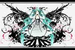  aqua_eyes aqua_hair bati15 dress hair_ribbon hatsune_miku long_hair ribbon smile solo twintails vocaloid wings 