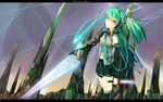  aqua_hair bad_id bad_pixiv_id blue_eyes detached_sleeves en@rain hatsune_miku highres knife long_hair red_eyes skirt solo sword tears thighhighs twintails uneven_twintails vocaloid weapon zettai_ryouiki 