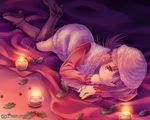  boots brown_hair candle christmas dress holly kiririn lying on_side original solo sweater sweater_dress wallpaper winter winter_clothes 