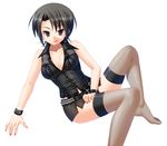  belt black_hair breasts cleavage feet hands hasegawa_haruka hazuki_(etcxetc) medium_breasts miniskirt moyashimon short_hair skirt solo thighhighs 