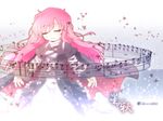  alternate_hair_color bass_clef beamed_eighth_notes cape closed_eyes dotted_eighth_note dotted_quarter_note dress eighth_note etogami_kazuya highres hijiri_byakuren leaf long_hair musical_note pink_hair sharp_sign smile solo sorcerer's_sutra_scroll staff_(music) time_signature touhou treble_clef wallpaper whole_rest 