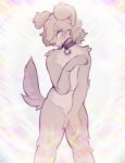 anthro blush canid canine canis choker collar digital_media_(artwork) domestic_dog fur goldelope grey_body grey_fur hair jewelry looking_at_viewer male mammal necklace simple_background solo 