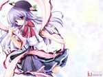  blue_hair food fruit hat highres hinanawi_tenshi hiyori-o long_hair peach red_eyes solo thighhighs touhou 