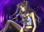 bad_id bad_pixiv_id bare_shoulders black_hair black_legwear blue_eyes bow camisole fate/stay_night fate_(series) flat_chest hair_bow hitoha legs long_hair long_legs midriff navel pleated_skirt skirt solo thighhighs toosaka_rin two_side_up zettai_ryouiki 