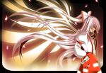  bad_id bad_pixiv_id bow fujiwara_no_mokou hair_bow hand_in_pocket long_hair looking_down petals red_eyes roh_nam_kyung silver_hair solo suspenders touhou very_long_hair wind 