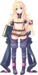  aquaplus blonde_hair book boots detached_sleeves dungeon_travelers_2 erthuricia_vitor_de_ritzhevin full_body highres holding kokonoka long_hair looking_at_viewer official_art smile solo thighhighs transparent_background 