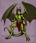  abs anthro antlers clothing cybercat dragon horn loincloth male open_mouth smile solo standing wings 