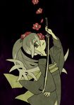  black_background flower hair_flower hair_ornament japanese_clothes katana kimono limited_palette long_hair looking_at_viewer mintperil multicolored_hair ponytail solo sword tsubakihime_(youkai_watch) two-tone_hair weapon youkai_watch 
