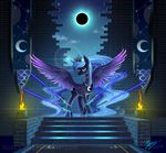  blue_eyes blue_feathers blue_fur blue_hair cutie_mark detailed_background duskie-06 equine feathered_wings feathers female feral friendship_is_magic fur hair hooves horn lightsaber long_hair mammal moon my_little_pony princess_luna_(mlp) solo standing star_wars winged_unicorn wings 