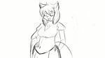  2016 animated anthro black_and_white breasts canine clothed clothing dialogue digital_media_(artwork) explosion female fire fox foxy-rena fur hair hairclip japanese_clothing kemono kenomaeon loincloth looking_at_viewer magic magic_user mammal monochrome navel no_sound open_mouth pointing simple_background smile smoke solo spell standing tuft white_background 