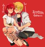  1boy 1girl full_body magi_the_labyrinth_of_magic red_hair simple_background 