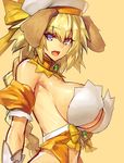  :d alternate_costume animal_ears armpits bare_shoulders blonde_hair blue_eyes braid breasts collar commentary_request detached_sleeves dog_ears eyebrows eyebrows_visible_through_hair fang fate/apocrypha fate_(series) from_side gloves hat highres jeanne_d'arc_(fate) jeanne_d'arc_(fate)_(all) kemonomimi_mode large_breasts long_hair looking_at_viewer looking_to_the_side melon22 open_mouth puffy_short_sleeves puffy_sleeves revealing_clothes rojiura_satsuki:_chapter_heroine_sanctuary short_sleeves sideboob single_braid smile solo underboob upper_body white_gloves 