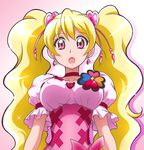  :o blonde_hair breasts brooch choker corset covered_nipples cure_peach earrings fresh_precure! hair_ornament hanzou heart heart_earrings heart_hair_ornament jewelry long_hair looking_at_viewer magical_girl medium_breasts meme_attire momozono_love pink_choker pink_eyes precure puffy_sleeves solo twintails upper_body virgin_killer_outfit 