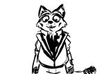  2016 anthro black_and_white canine clothed clothing disney fangs fox gideon_grey inkyfrog looking_at_viewer male mammal michael_jackson monochrome neck_tuft parody simple_background solo tuft white_background zootopia 