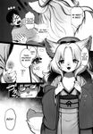  animal_humanoid black_and_white breasts cat_humanoid clothing comic english_text eyewear feline female fluffy fluffy_tail glasses human humanoid kiichi male mammal monochrome small_breasts surprise sweat text 