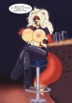  anthro big_breasts breasts canine clothed clothing curvaceous female flashing fox huge_breasts looking_at_viewer makeup mammal nipples open_mouth sitting smile solo teer 