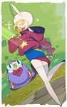  1girl adventure_time amiami ass blonde_hair cake_(adventure_time) female fionna from_behind thighhighs 