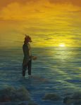  anthro blood clothed clothing cloud coat hair hair_tie horizon long_sleeves notched_ear outside sea seascape seriousmccoy shirt sky solo standing sun sunset water 