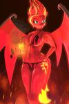  2016 animated anthro anthrofied big_breasts blonde_hair blue_eyes breasts claws clothed clothing cutie_mark demon digital_media_(artwork) equestria_girls equine female fire friendship_is_magic hair hi_res horn humanoid indigosfm mammal multicolored_hair my_little_pony smile solo sunset_shimmer_(eg) wings 