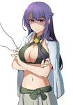  &gt;:( angry bikini blue_hair breasts cleavage crossed_arms empty_eyes frown girlish_number green_bikini half_updo halter_top halterneck jacket_on_shoulders large_breasts long_hair looking_at_viewer midriff motion_blur navel purple_eyes shaded_face shibasaki_kazuha solo swimsuit v-shaped_eyebrows xiujia_yihuizi 