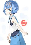  blue_eyes blue_hair blue_sailor_collar blush hairband pokemon pokemon_(game) pokemon_sm sailor_collar shibainu_kisetsu short_hair solo suiren_(pokemon) swimsuit swimsuit_under_clothes trial_captain 