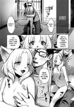  ! animal_humanoid black_and_white blush breast_touching breasts cat_humanoid clothing comic english_text eyewear feline female fluffy fluffy_tail glasses hair hug human humanoid kiichi long_hair male mammal monochrome nude small_breasts smile text 