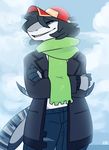  anthro breath carmine_(sorimori) clothed clothing female fish hat looking_at_viewer marine nepetacide scarf shark smile snow solo 