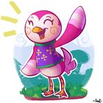  ambiguous_gender animal_crossing avian bird clothing cute dooks eyelashes eyes_closed feathers happy midge_(animal_crossing) nintendo open_mouth outside pink_feathers smile tongue video_games white_feathers 