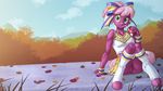  2016 anthro beverage_can breasts brian_mcpherson cheerilee_(mlp) clothing drinking earth_pony equine eyebrows eyelashes female friendship_is_magic fur green_eyes hi_res horse leaves legwear mammal my_little_pony pink_fur pony pussy shirt skirt socks solo 