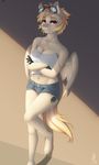  anthro bare_shoulders blonde_hair breasts clothed clothing cutie_mark equine eyelashes fan_character female gloves goggle hair hooves mammal midriff my_little_pony navel pegasus silentwulv simple_background solo standing wide_hips wings 