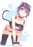  3: all_fours alternate_costume animal_ears bare_shoulders bell bell_choker bell_collar black_bra black_legwear black_panties bra breasts cat_cutout cat_ear_panties cat_lingerie cat_tail choker cleavage_cutout collar collarbone dutch_angle frilled_bra frills from_below frown hair_over_one_eye jingle_bell kantai_collection kemonomimi_mode large_breasts looking_at_viewer meme_attire navel panties purple_hair scrunchie side-tie_panties solo stomach tail tenryuu_(kantai_collection) thighhighs thighs underwear underwear_only v-shaped_eyebrows wrist_scrunchie yasuto_(eria151) yellow_eyes 