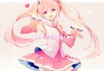  blush dress happy hatsune_miku long_hair pink_eyes pink_hair sakura twintails vocaloid yuki_miku 