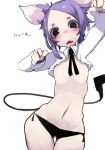  animal_ears black_panties blush kimura_akiyoshi lavender_hair midriff navel necktie open_mouth original pale_skin panties side-tie_panties simple_background tail underwear white_background 