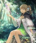  brown_hair day fairy fairy_whisperer flower forest green_eyes hair_flower hair_ornament harupy highres hood hood_down long_hair multiple_girls nature official_art outdoors parted_lips pointy_ears ponytail shadowverse shingeki_no_bahamut sitting sunlight watermark 