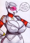  anthro big_breasts breasts canine clothed clothing english_text female huge_breasts kraken_(artist) mammal nipple_bulge open_mouth solo text traditional_media_(artwork) 