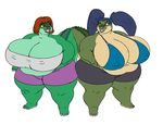  2016 alligator amber_eyes anthro big_breasts black_hair breasts brown_hair cleavage clothed clothing crocodile crocodilian female grin hair huge_breasts obese overweight pigtails rachelle_(vdisco) red_eyes reptile scalie thick_thighs unfinished vdisco voluptuous wide_hips 